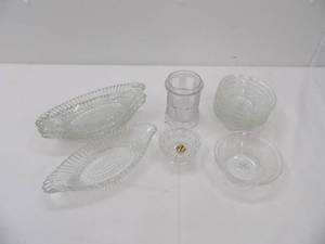 lot 648 image: Set of 6 Tiara Chantilly Sandwich Glass Dessert Bowls, Set of 4 Vintage Cut Relish Dishes and More