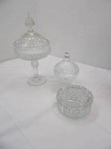 lot 658 image: Vintage Anchor Hocking Dish, Cristal DArques Lead Crystal Bowl, and Crystal Compote Dish