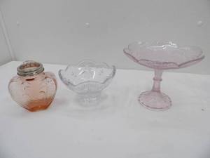 lot 660 image: Pink Glass Compote Shell Design, Victorian Pink Glass Jar and More