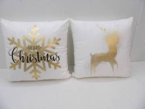 lot 668 image: Decorative Throw Pillows. White with Gold Accents