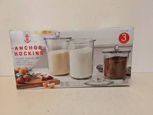 NEW ANCHOR HOCKING GOODE SUNDRY JAR GLASS STORAGE 3PK.