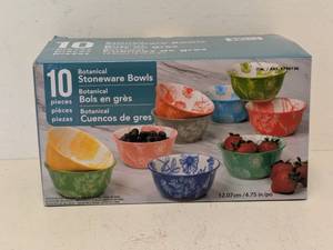 lot 27 image: BOTANICAL STONEWARE BOWLS 10PC.