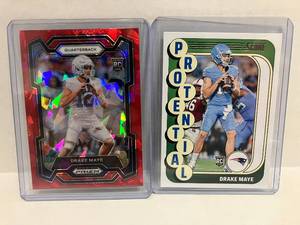 lot 41 image: 2024 Prizm Red Ice Drake Maye RC and 2024 Score RC