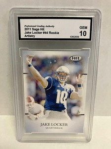 lot 57 image: 2011 Sage HIT Jake Locker RC GEM Mint 10