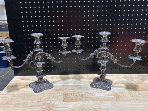 lot 12 image: 2 Silver Plated Three Light Candelabra