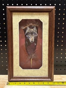 lot 18 image: Hand Painted Oil Painting onTurkey Feather by North Dakota Artist Andrew Lyle Knudson