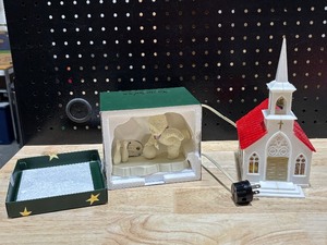 lot 23 image: Vintage Illuminated Christmas Church & Department 56 Snowbabies Let it Roll Figurine