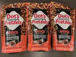 lot 173 image: ID 1 - Pretzels - Dots Homestyle BBQ Flavored Seasoned Pretzel Twists (3-Pack)