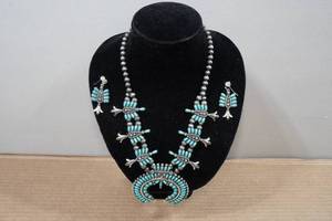 lot 116 image: Silver Tone Turquoise Stone Necklace and Earring Set