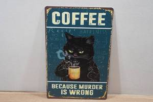 lot 134 image: Coffee Cat Novelty Metal Sign