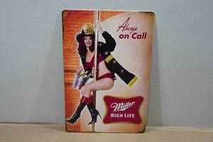 lot 135 image: Miller High Life Firefighter Novelty Metal Sign