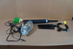 lot 200 image: Accessory Lights with Stand, Propane Hose, Broom