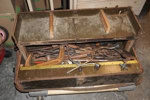 lot 206 image: Wood Case with Assorted Tools - Clamps, Spinner Wrenches