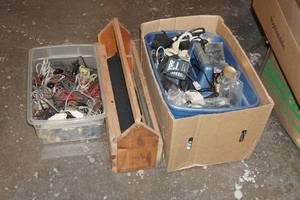 lot 211 image: Assorted Wires and Wood Tool Box