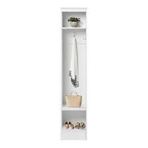 lot 37 image: White Narrow Entryway Organizer, 3-Coat Hooks, Coat Rack Hall Tree with Shoe Storage, Furniture with Adjustable Shelves by Prepac    Customer Returns See Pictures