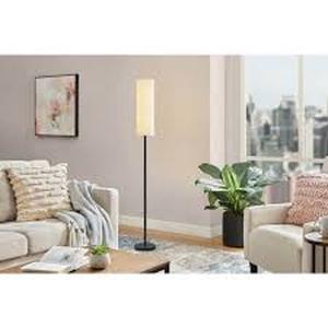 lot 56 image: Hampton Bay McCarthy 66.5 in. 1-Light Black Floor Lamp with Slender Fabric Shade   Customer Returns See Pictures