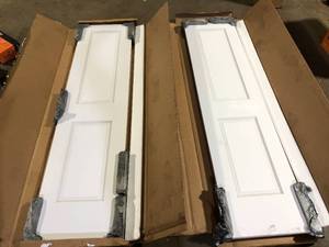 lot 11 image: Lot of RESO 36 in. x 80 in. Solid Core Primed Composite Double Pre-hung French Door with Catch ball and Satin Nickel Hinges  Customer Returns See Pictures