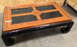lot 7 image: Two toned wood coffee table with glass inserts
