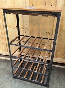 lot 9 image: Metal and wood wine rack