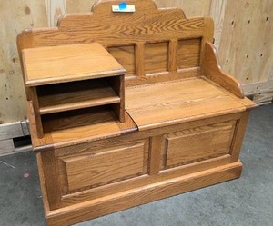 lot 227 image: Amish Solid wood Oak entryway Storage Bench