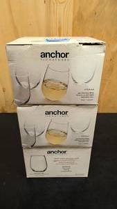 lot 89 image: 3 boxes of 4 stemless Vienna wine glasses hand painted