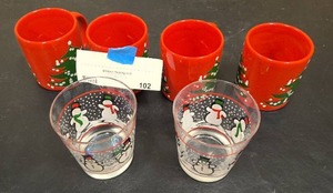 lot 102 image: 4 Vintage German Xmas Coffee cups and two snowman glasses