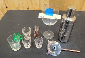 lot 108 image: Misc barware  mixer, wine glass, shot glassses