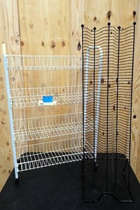 lot 163 image: Metal media rack, and rolling wire shelf