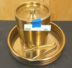 lot 164 image: Gold Ice bucket, tray, and tongs