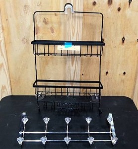 lot 176 image: Black shower caddy, and decorative door hanger