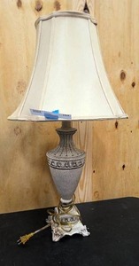 lot 185 image: Vintage white table lamp with shade 29 tall