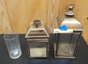 lot 191 image: 3 Misc candle holders - one glass, and two glass and metal