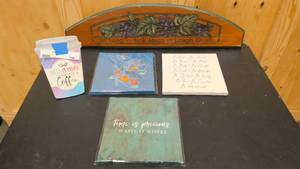 lot 196 image: Set of 3 canvas prints, coffee decor, and sit, talk, laugh wall art