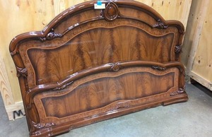 lot 219 image: Vintage Burled Wood Queen headboard and footboard
