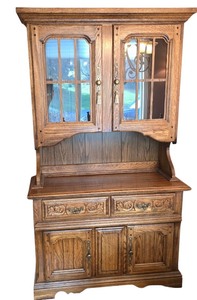 lot 7K image: DR - Vintage Virginia House 2 Piece Oak China Cabinet with Glass Doors