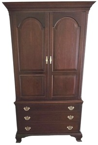 lot 12K image: MBR - Vintage Two-Piece Armoire Cabinet with Extendable TV Tray and Electrical Connection