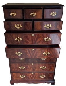 lot 13K image: MBR - Tall Mahogany Vintage 9-Drawer Chest with Brass Handles