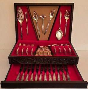 lot 17K image: P - Vintage 1847 Rogers Bros IS Flatware Set for 20 with Coordinating Serving Utensils in Two Storage Chests