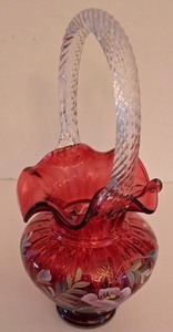 lot 21K image: P - Fenton Glass Legacy Collection Hand-Painted Ruby Basket