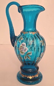 lot 27K image: P - Fenton New Century XXI Blue Art Glass Ewer Pitcher Signed