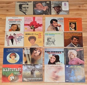 lot 96K image: P - Collection of 16 Vintage Vinyl Records Classic Country and Pop Artists