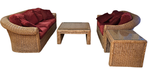 lot 2K image: K - Wicker Living Room Set with Removable Cushions and Glass-Topped Tables