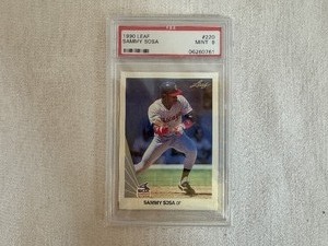 lot 49 image: 1990 Leaf #220 Sammy Sosa PSA Mint 9 Chicago White Sox