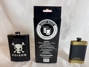lot 59 image: Snap Shot 500 ML Flask - New in Package, Jack Daniels and Poison Flasks