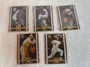 lot 107 image: Cooperstown Collection Five Metal Hall of Fame Trading Cards Willie Mays, Johnny Mize, Mickey Lolich, Don Newcombe, Gaylord Perry