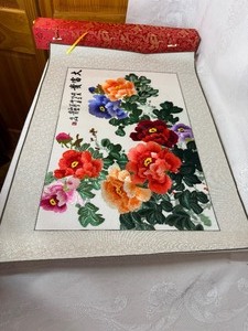 lot 122 image: Traditional Chinese Embroidery Featuring Peonies which Symbolize Wealth, Prosperity and Honor.