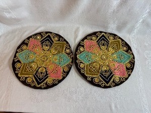 lot 123 image: Pair of Vintage Moroccan Hand-Embellished Velvet Round Pillow Covers