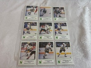 lot 217 image: Nine Vintage Minnesota North Stars 1985-86 7-Eleven Trading Cards