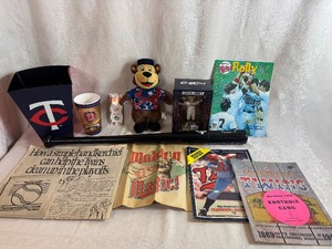 lot 229 image: Twins Memorabilia - Autographed Bat, World Series Paper, World Series Ticket and More