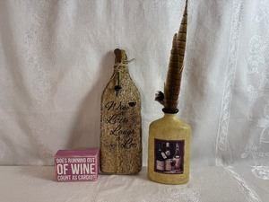 lot 245 image: Wine Themed Cutting Board, Decorative Bottle and Wooden Sign